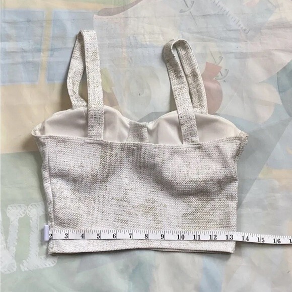 Charlotte Russe Cropped Top Size Small Stretch White &Gold Glitter Cami - Picture 9 of 11